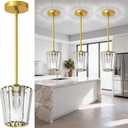 3 Pack Crystal Pendant Lights Kitchen Island - Modern Gold Pendant Light Mini Adjustable Hanging Pendant Lights for Kitchen Island Dining Room Foyer Hallway