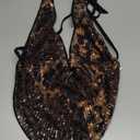 Verdusa Women's Cheetah Print Sequin Top Y2K Tie Back Corset Halter Going Out Crop Tops (Brown, Small)