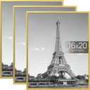upsimples 16x20 Picture Frame Gold 3 Pack, Scratch-Proof Poster Frames 16 x 20 for Photo Gallery - Slide-In Strips, Horizontal or Vertical Wall Mounting