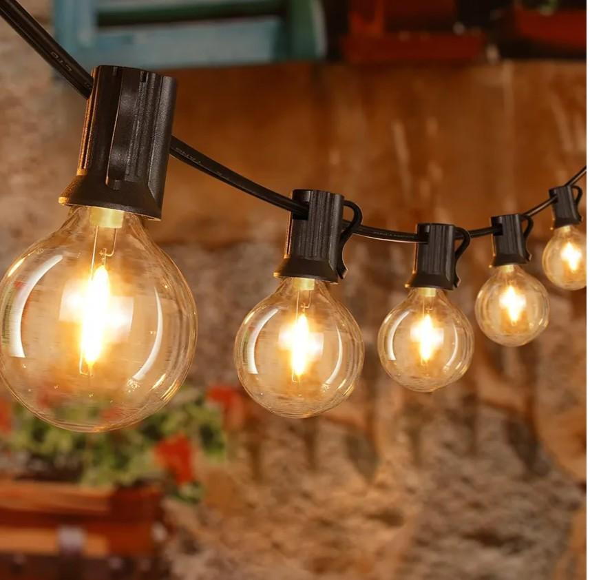 50FT Outdoor String Lights, Waterproof Connectable Shatterproof Outside Light with 25 Edison + 2 Spare LED Bulbs Plug in, Patio Lights for Indoor Balcony Porch Camping Deck