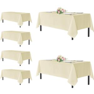 sancua Rectangle Tablecloths for 6 Foot Tables, 6 Pack - Washable Polyester Fabric Table Cloth for Wedding Party, Birthday, Banquet Reception, 54x108 Inch, Beige