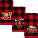 MCEAST 3 Pack Large Size Christmas Hand Towels 25 x 14 Inch Christmas Kitchen Towel 100% Cotton Towels Decorative Embroidery Holiday Towels for Bathroom Kitchen Dining Room, Red and Black Plaid