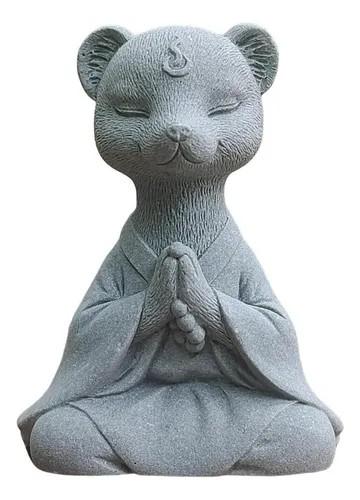 livelyfish Meditating Buddha Bear Statue Aquarium Zen Statue Yoga Animal Figurines Sandstone Sculpture for Fish Tank Garden Tabletop Decor, S1