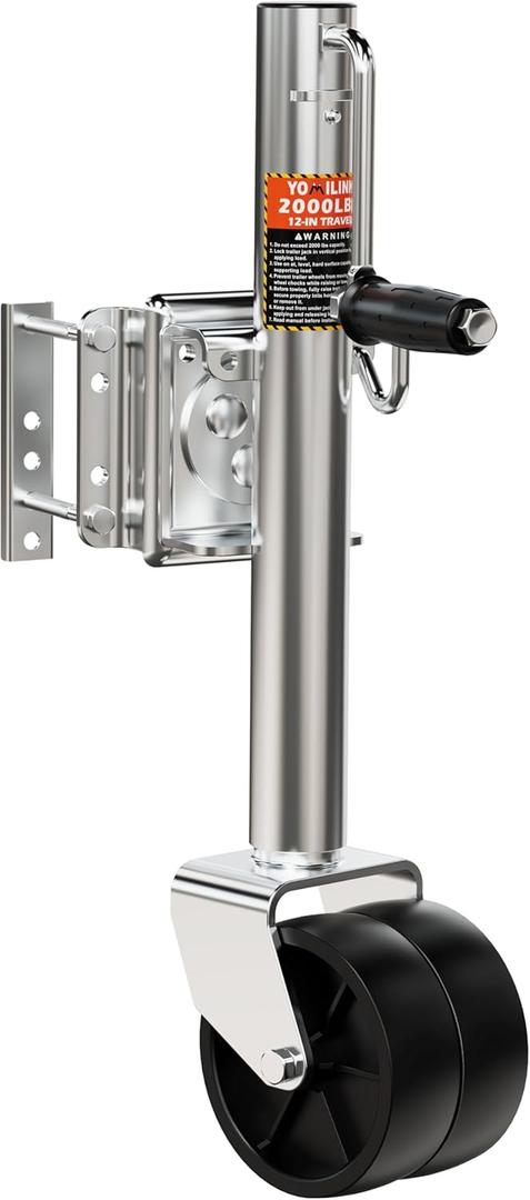 2000 lbs Trailer Jack with Dual Wheel, Heavy Duty Swivel Boat Jack, 12" Lift, Bolt-on Tongue Trailer Jacks for RV Boat Trailers, Silver