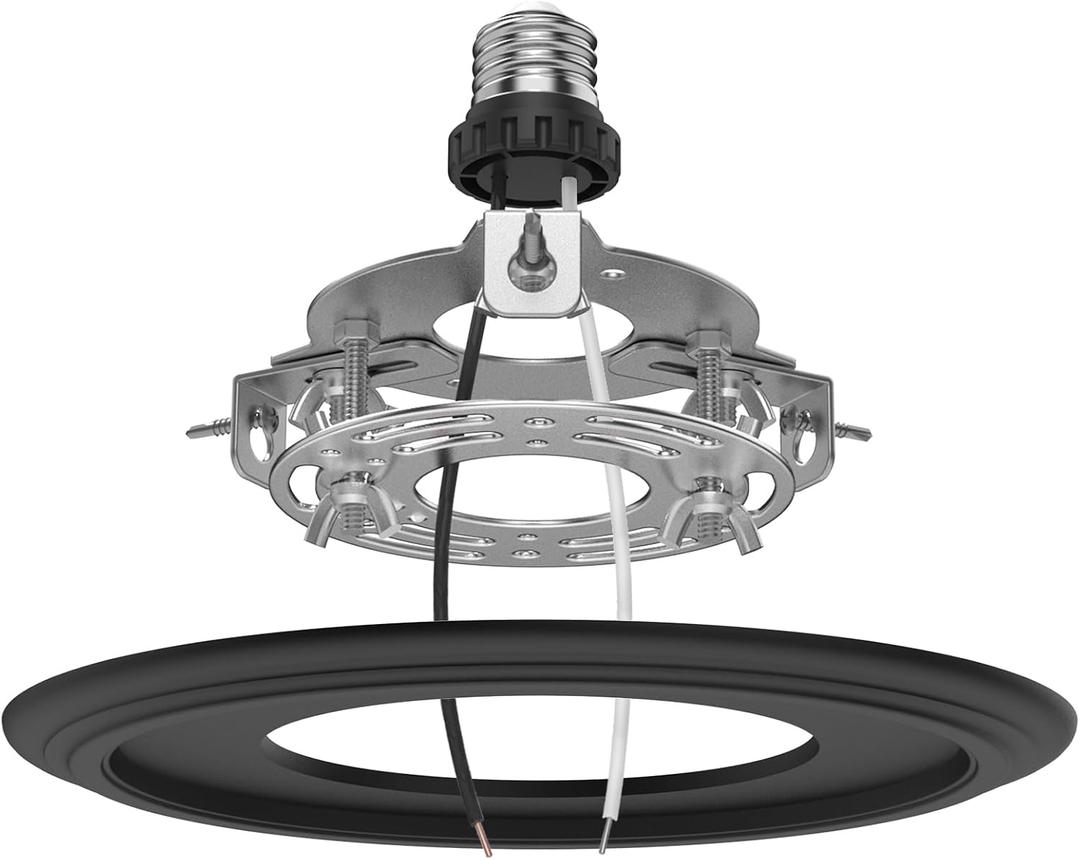 R5 and 6 Recessed Can Light Conversion Kit, for Ceiling Light Fixture, Pendant Light, Hanging Light, Ceiling Fan, with 7 Beveled & Flat, Steel, Medallion, Black Finish (black-1pc)