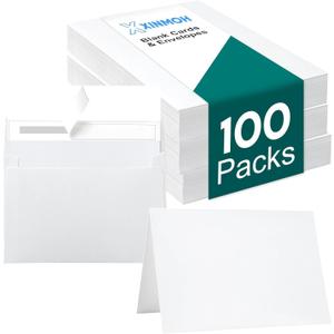 100 Pack White Blank Cards and 100 Pack Envelopes 4x6, Note Greeting Cards and Envelopes Set, Folded Cardstock with Self-Seal Envelope for DIY Greeting Thank you Cards, Invitations in All Occasions