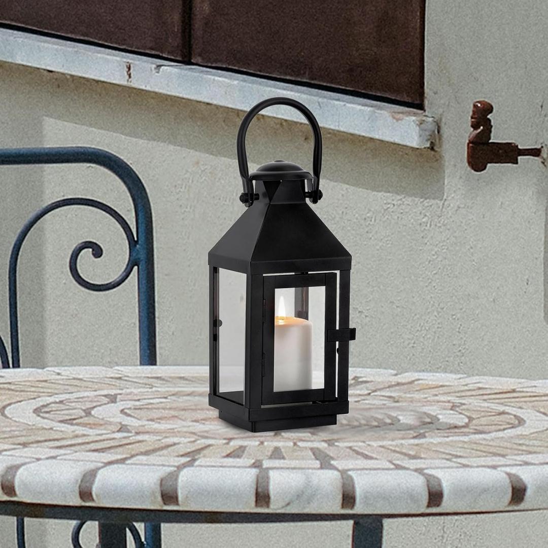 Black Candle Lantern Decorative: 8.6" Small Lanterns Indoor Hanging Candle Holder Modern Farmhouse Home Decor for Christmas Wedding Halloween (4.33" x 4.33" x 8.66")