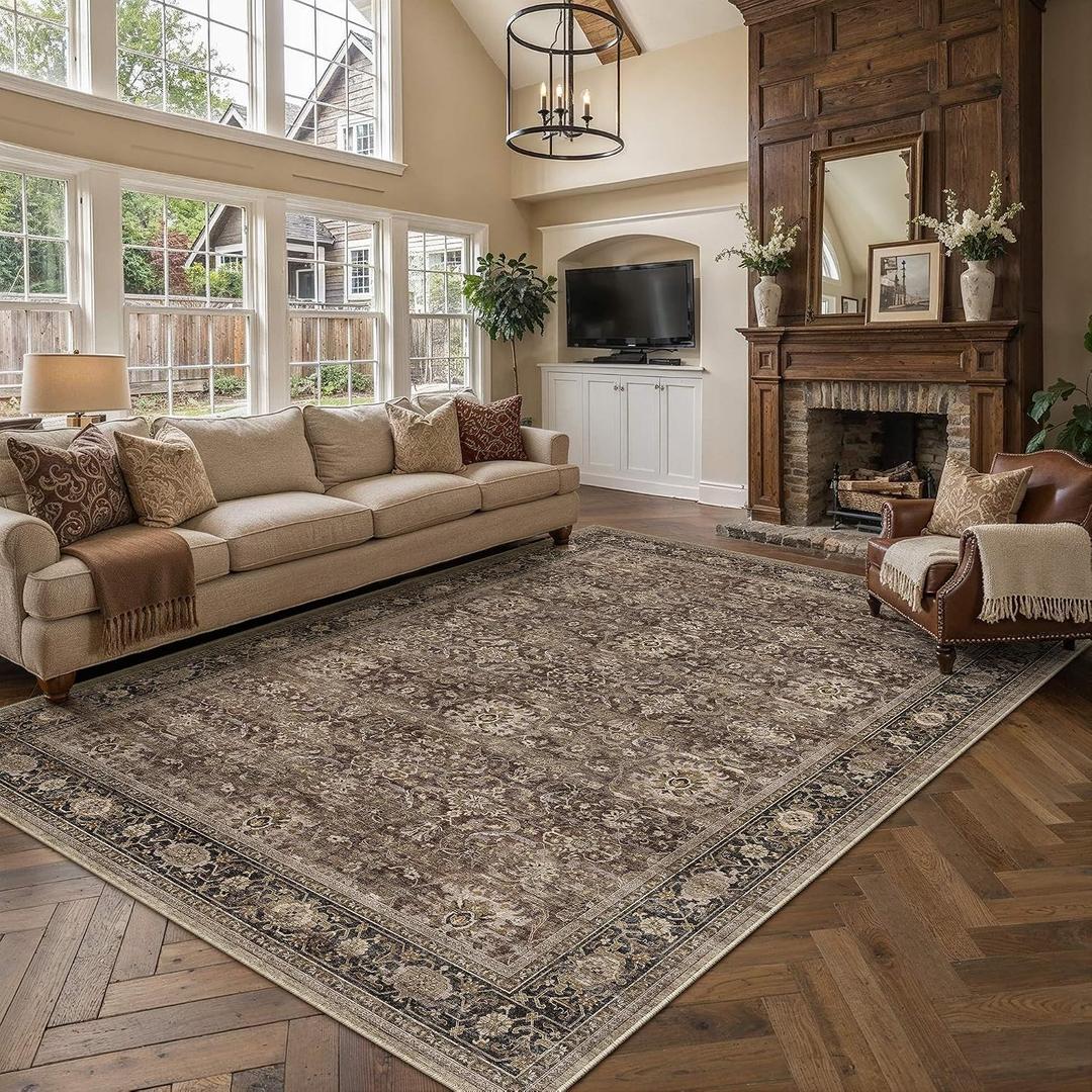 Brown Washable 10x12 Area Rugs for Living Room Bedroom