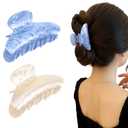 2Pcs Acrylic Claw Clips Large Hair Clips Barrettes Nonslip Hair Accessories with Strong Hold Jaw for Women Various Hairs Types Styles (White & Blue)