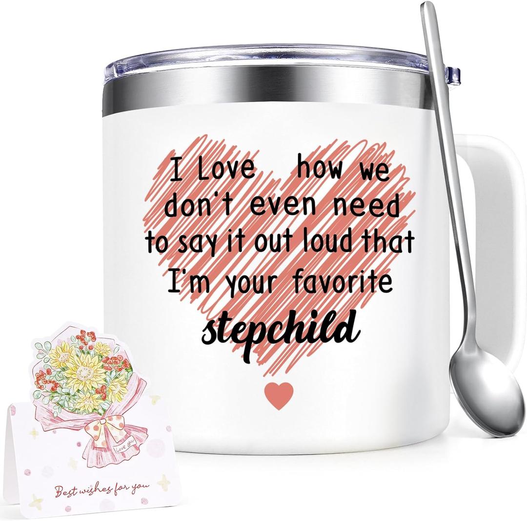 Gtmileo Stepmom Gifts, I'm Your Favorite Stepchild 14oz Insulated Coffee Mug, Christmas Birthday Mothers Day Gifts for Stepmom from Stepchild Daughter, White