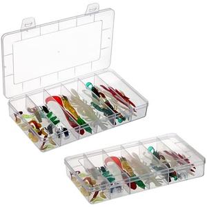 JUXYES 2Pack Plastic Small Fishing Tackle Box Organizer with 6 Compartments, Clear Mini Fishing Tackle Storage Boxes with Dividers, Transparent Fish Pocket Tackle Storage Box Lure Box