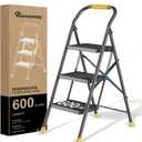 Step Ladder Foldable Folding Stool - for Home Adults Kitchen 3 Stepping Extension Tall Heavy Duty with Handrails - Closet Stepstool Stair Ladders Extendable Stepladder for Indoor House 600Lbs