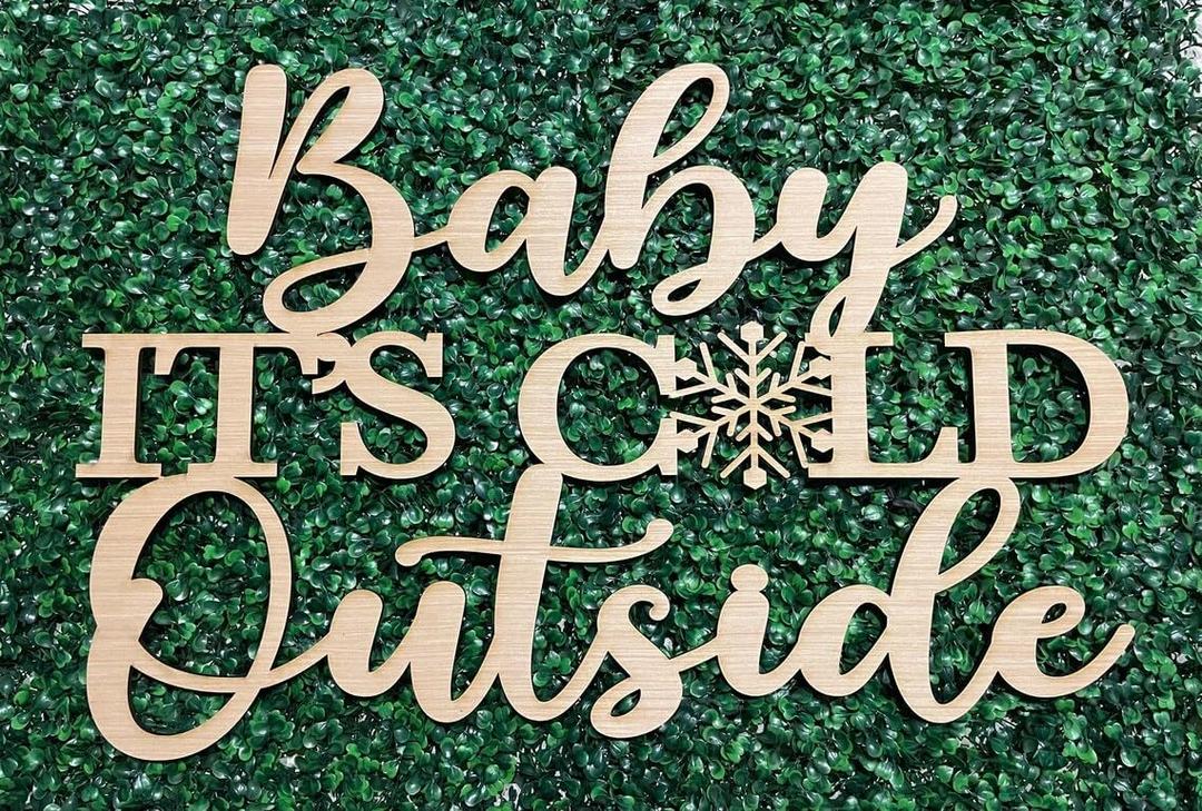 Baby it's Cold outside Sign for Backdrop, 13.7 * 17.7inch Wooden Winter Theme Decor with Snowflake for Baby Shower Christmas Xmas Sign Party Wall Art Decoration