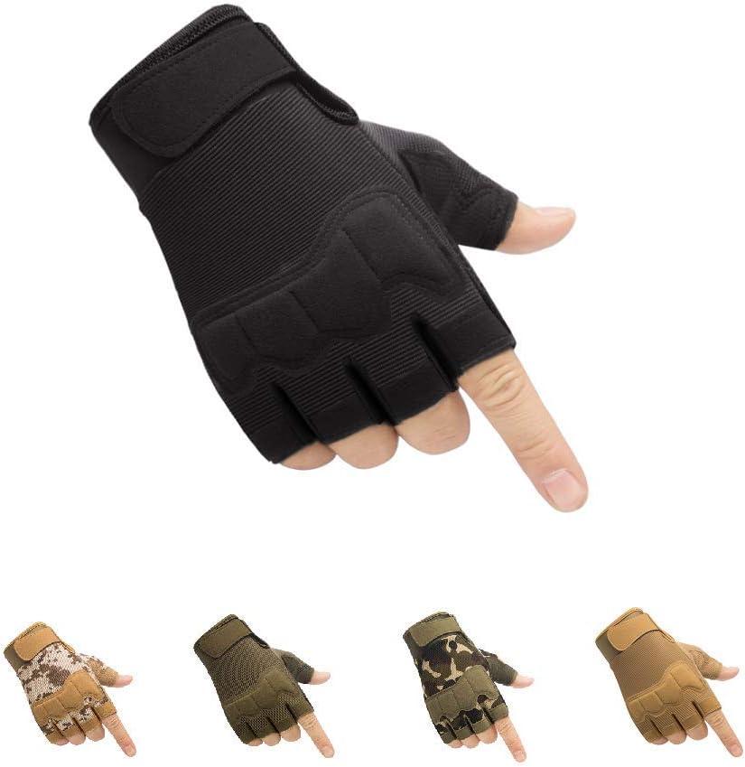 HYCOPROT Fingerless Tactical Gloves, Knuckle Protective Breathable Lightweight Outdoor Military Gloves for Shooting, Hunting, Motorcycling, Climbing (Large, Black)