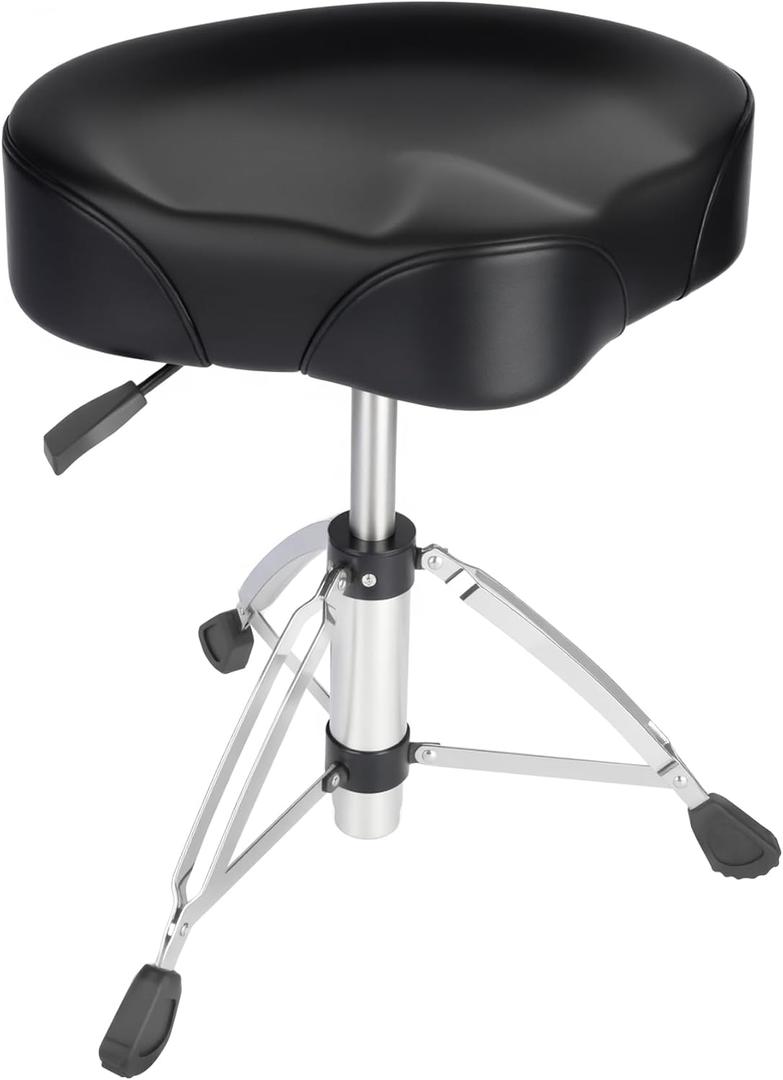 Hydraulic Drum Throne, Saddle Drum Stool with 450lbs Weight Capacity, Professional Motorcycle-Style Padded Drum Chair, Height Adjustable for Adult Drummers, Percussionists, and Studio Use