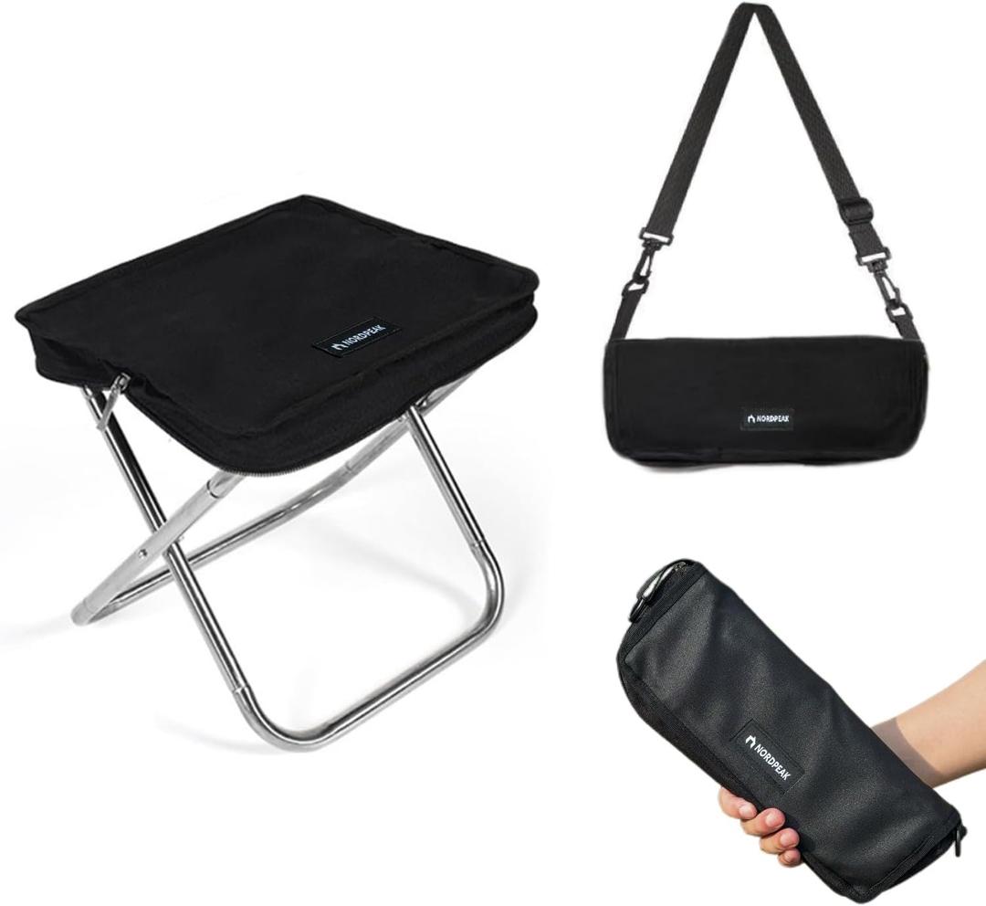 Lightweight Camping Stool 1.5lbs & Compact 12" - 350lbs Capacity! 3-Second Setup Portable Folding Stool with Shoulder Strap for Adults, Outdoor, Concert, Waiting in Line, Travel, Fishing & Camping