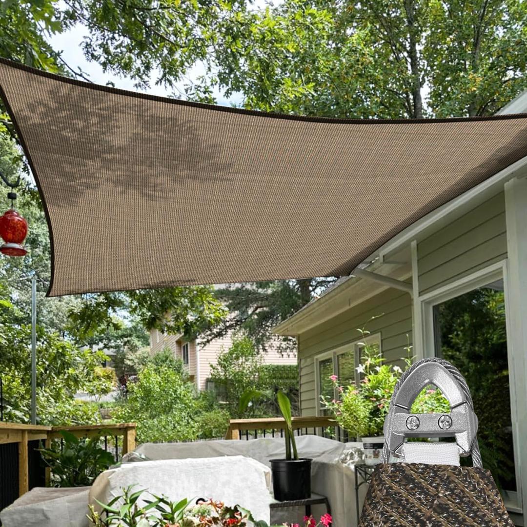 TANG 20' x 24' Sun Shade Sail with Super A Ring, Rectangle Sunshade Canopy Heavy Duty 260 GSM Shade Cloth with Steel Cable Wire Reinforcement for Backyard Pool Patio Pergola Cover,Brown