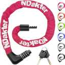 NDakter Upgrade Bike Chain Lock with 4 Digit Combination and 2 Keys, 1.64/2.3/3.2/4.28 Ft Heavy Duty Anti-Theft Bicycle Lock, 2 Ways to Unlock High Security Locks for Ebike, Scooter, Motorcycle, Door
