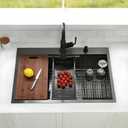 33x22 Inch Black Kitchen Sink Drop in - 33 Inch Gunmetal Handmade Topmount Workstation Sink 9 Inch Deep 16 Gauge Stainless Steel Single Bowl Sink with Accessories for Kitchen Laundry Utility, 33''X22''X9'' Workstation