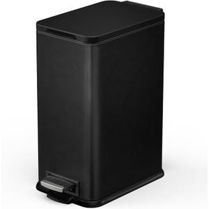 Home Zone Living 4 Gallon Slim Kitchen Trash Can with Soft Close Lid and Step Pedal, Matte Black Stainless Steel Wastebasket with Removable Bucket