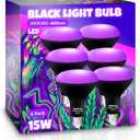 TigQiang 6 Pack Black Light Bulbs, Blacklight Bulb 120W Equivalent, E26 BR30 LED Black Light Bulb 385-400nm for Halloween Christmas Decorations, Body Paint, Glow in The Dark Party, Fluorescent Poster