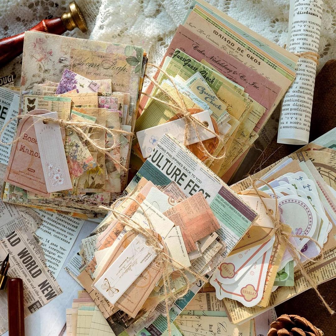 VIVIQUEN 400 Sheets Vintage Textured Scrapbook Paper Set  4 Nature Themes Retro Mixed Special Paper for Scrapbooking Planner Bullet Junk Journal Supplies Collage Card Embellishment