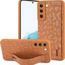 OOK Compatible with Samsung Galaxy S22 Plus Case with Wrist Strap, Leopard Silicone Shockproof Protective Slim Anti-Scratch Cheetah Cover for Women Girls, Brown