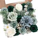 Green Flowers Artificial Roses Combo Set Fake Green Silk Flowers Faux Flowers Mix Dahlia Chrysanthemum with Stems for Wedding Bouquets Baby Bridal Shower Party St Patricks Day Decor (The Modern Classic)