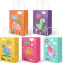 20Pcs Dinosaur Party Favor Bags with Handles, Cartoon Dinosaur Kraft Paper Gift Wrap Bags, Kids Goodie Treat Bags for Boys Girls Dinosaur Theme Birthday Baby Shower Party Supplies