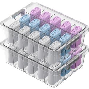 Socks Bra Underwear Drawer Organizer for Closet, 2 PCS Plastic Storage Box with 15 Removable Compartments and Lid, Clear Dresser Drawer Organizer Storage Container with Dividers for Sock Ties Belts