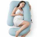 Momcozy Pregnancy Pillows with Cooling Cover, U Shaped Full Body Maternity Pillow for Side Sleepers - Support for Back, Legs, Belly, HIPS for Pregnant Women, 57 Inch Pregnancy Pillow, Mist Blue