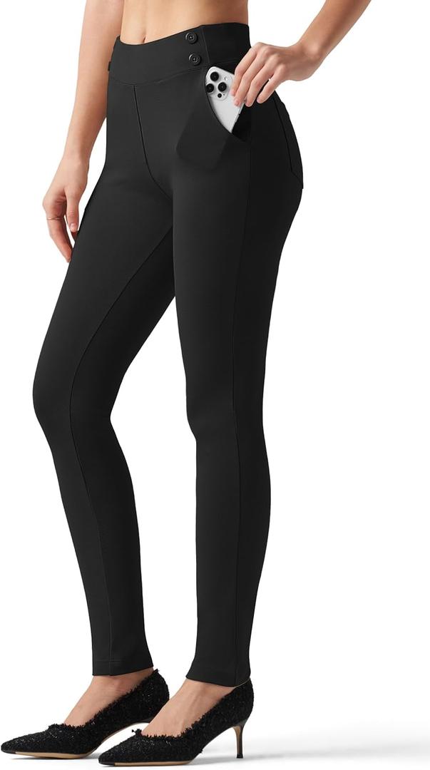 Willit Women's Yoga Dress Pants Skinny Work Slacks Leggings High Waisted Stretch Office Business Casual Pants 27"/28" (Black, M)