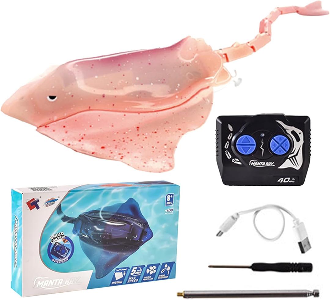 New Upgrade Remote Control Shark Stingray Toys, High Simulation Scale Robot Fish, 2.4G Intelligent Waterproof Toys, Swimming Pool Bathroom Great Gift RC Boat Toys for Kids Age 8+ (Pink)