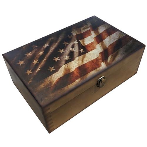 GUYTRENDz Rustic Flag Wooden Keepsake Box, Large Memory Box for Keepsakes, Decorative Storage Box for Memories, Jewelry, & Photos, Memorial Boxes for Men & Women
