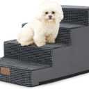 COZY KISS Dog Stairs for Small Dogs 15.7" H, 4-Step Gentle Incline Pet Step for Couch Sofa, Non-Slip Dog Ramp for Puppy Doggie Senior Cats, 15.7x23.6x15.7 Inch, Charcoal Grey