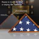 Flag Display Case for 5x9.5 ft American Veteran Burial Flag, Brown Wooden Frame Case Set, Triangle Solid Shadow Box with Wall Mount and Acrylic Front