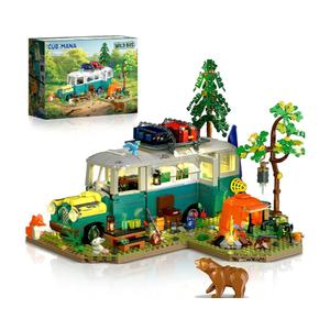 Wilderness Bus Building Set with Light, 1392PCS Camping Building Toy Kit with Removable Bus, Animals and Rich Accessories, Creative Home Decor & Display, Xmas Birthday Gifts for Adults Teens