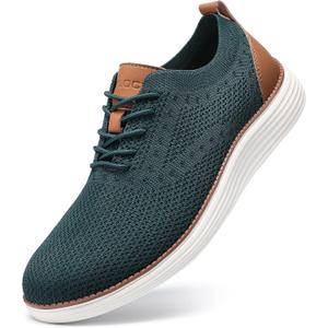VILOCY Men's Casual Dress Sneakers Oxfords Business Mesh Breathable Walking Shoes Tennis Comfortable (12.5, Green)