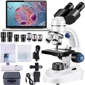 Microscope for Adults WF10x and WF25x eyepieces, 40X-2000X Magnification USB Camera, Microscope for Adults Suitable for Laboratory School Home EducationWhite microscope