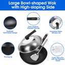 Souped Up Recipes 12.5 Inch Carbon Steel Wok For Electric, Induction and Gas Stoves (Lid, Spatula and User Guide Video Included)