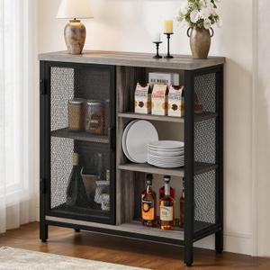 BON AUGURE Liquor Cabinet Bar for Home, Farmhouse Coffee Storage Cabinet for Kitchen, Small Wood Sideboard Buffet Station Cabinets with Door (Dark Grey Oak, 36")