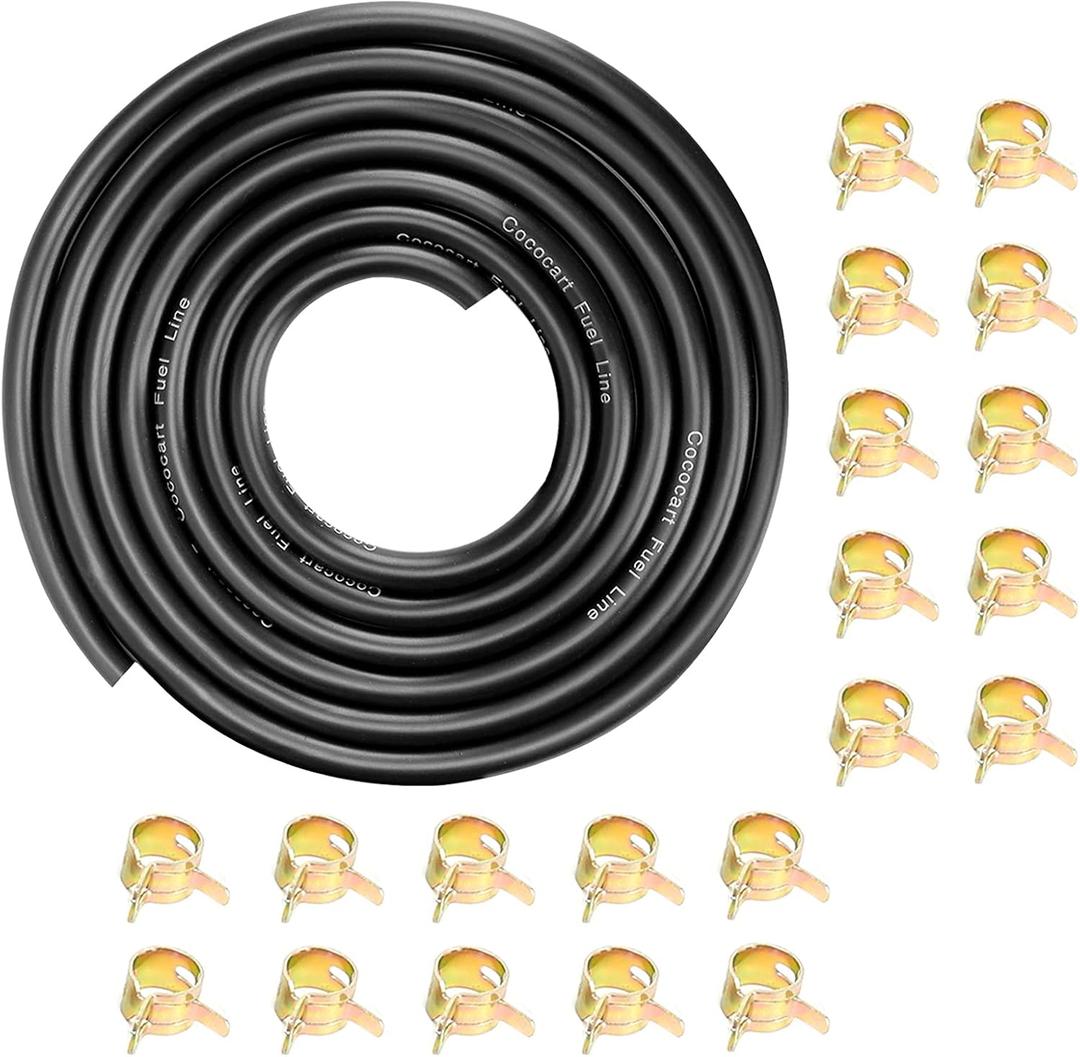 10-Foot Length Stretchy 1/4 Inch ID Fuel Line+20pcs 2/5" ID Hose Clamps for Kawasaki Kohler Briggs & Stratton Small Engines
