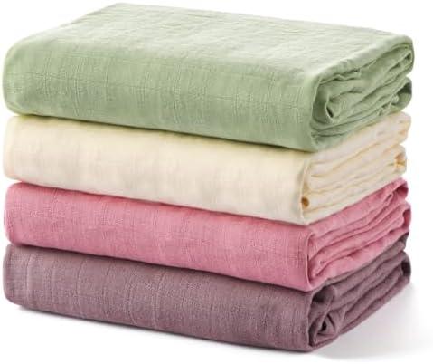 Momcozy Muslin Swaddle Blankets, 4 Pack Ultra Soft Neutral Matching Baby Swaddle Blanket, Breathable Skin Friendly, Large 47 x 47 Inch Swaddling Receiving Blanket for Boy Girl, Light Green