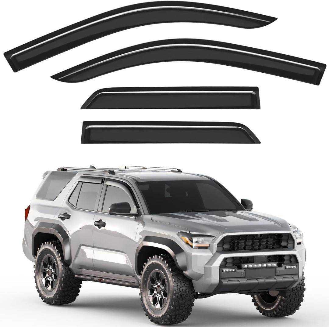 Tape-on Rain Guards Fit for Toyota 4Runner 2025 2026, Extra Durable Window Visors Vent Visors Vent Shades Wind Deflector Dark Smoke Car Tape-on with Thicker 4PCS