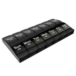 EZY DOSE Push Button (7-Day) Pill Case, Medicine Planner, Vitamin Organizer, 2 Times a Day, AM/PM Container, X-Large Compartments, Arthritis Friendly, Easy to Use, Transparent Lids, Black, BPA Free
