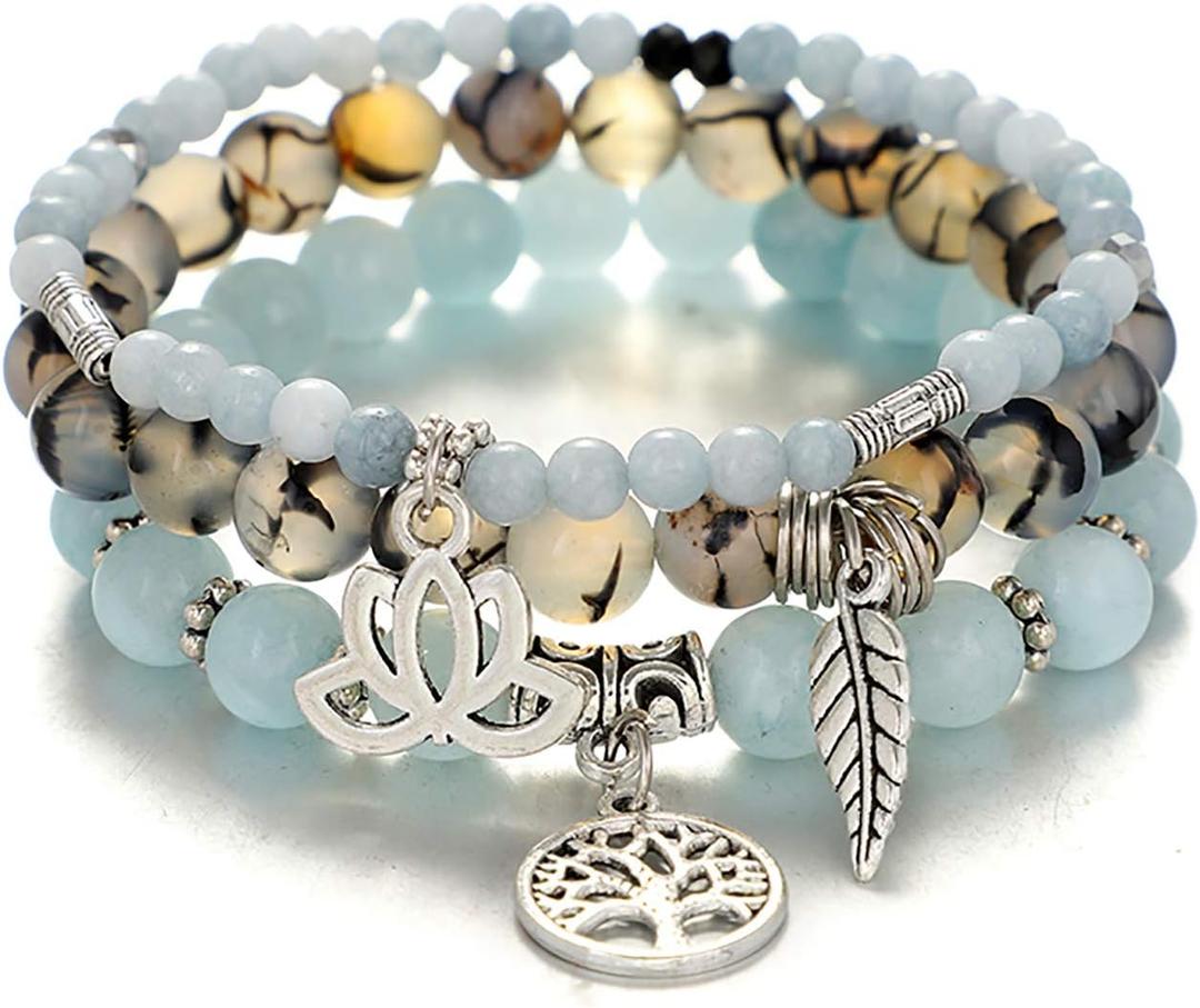 UEUC Tree of Life Yoga Healing Stone Bracelets,Multilayer Lotus Chakra Stone Reiki Bracelet Sets,Anxiety Crystal Natural Stone,for Women Stress Relief