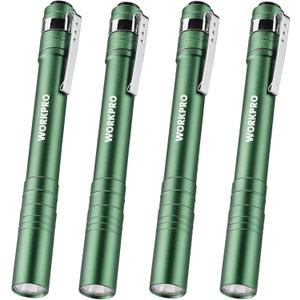 WORKPRO LED Pen Light, Aluminum Pen Flashlights, Pocket Flashlight with Clip for Inspection, Emergency, Everyday, 2AAA Batteries Include, Green(4-Pack)
