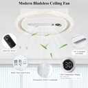 Bladeless Ceiling Fans with Lights Remote Control, Dimmable LED Chandelier 3000K-6000K, Temperature Display, Energy Saving AC Companion, Low Profile Ceiling Fan for Bedroom Kids Room Kitchen