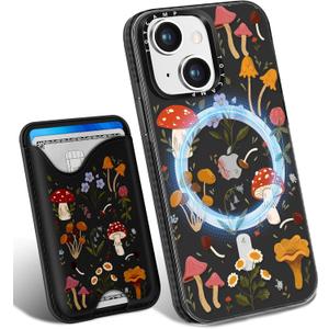 Toycamp for iPhone 15 Plus Case - Compatible with Magsafe Credit Card Holder Wallet Magnetic Cute Women Teen Girls Kawaii Girly Unique Design Phone Cover for Apple 15 Plus 6.7" (Mushroon)