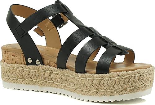 Soda
TRADER ~ Women Open Toe Espadrille Flatform Platform Fashion Jute Wedge Fisherman Upper Sandals with Adjustable Ankle Strap, Black Pu,
 6
